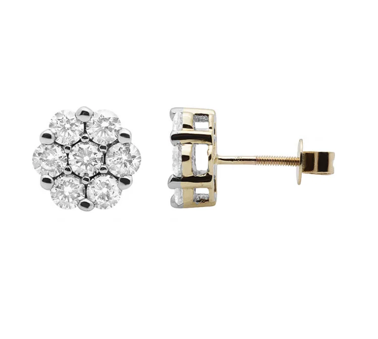 

Hip Hop 14k Gold Plated Designer Flower Cubic Zircon Brass Screw Backs Stud Earings 2021 Perforated Jewelry Men Earrings