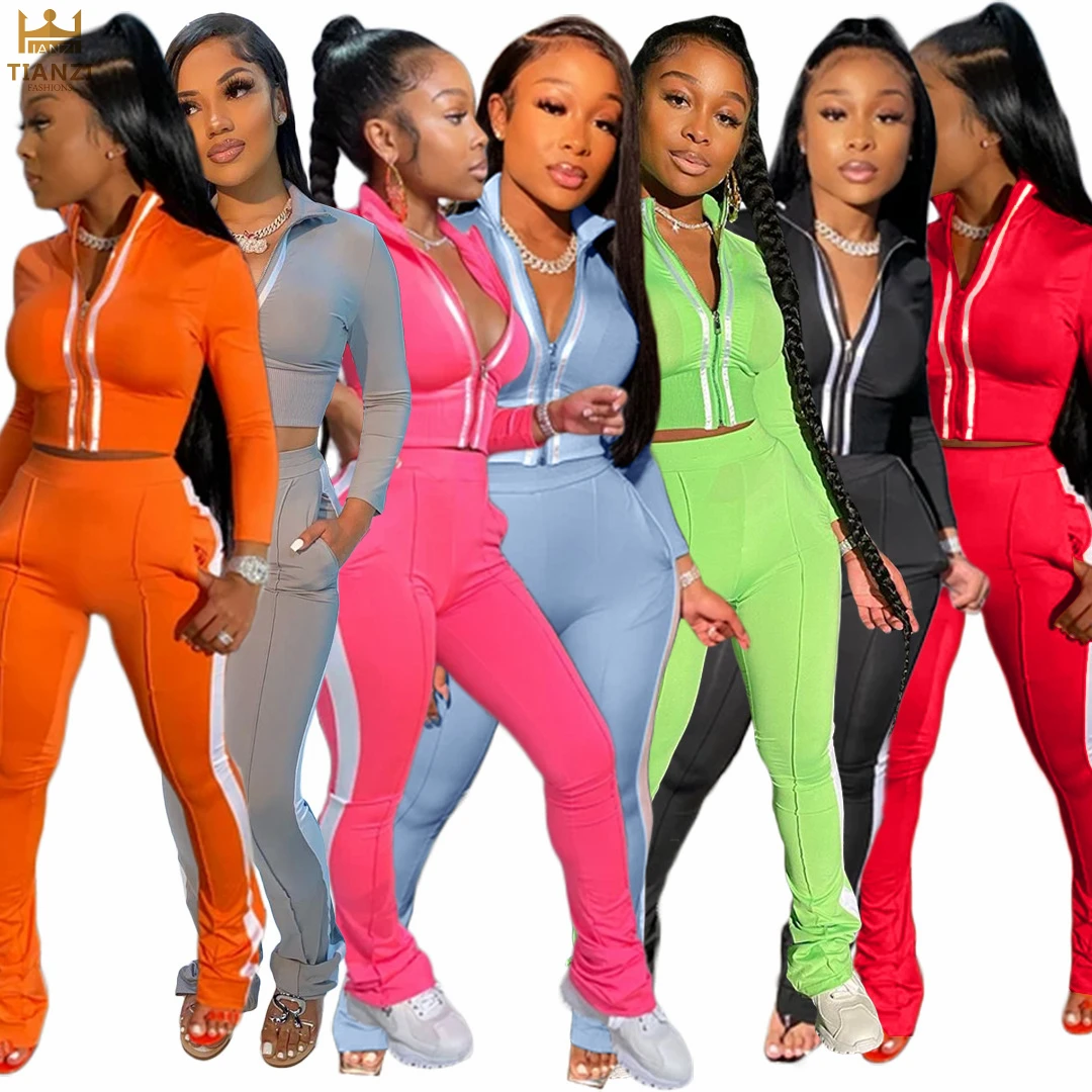

2021 hot A1161 new autumn fall crop top and pants women two piece set