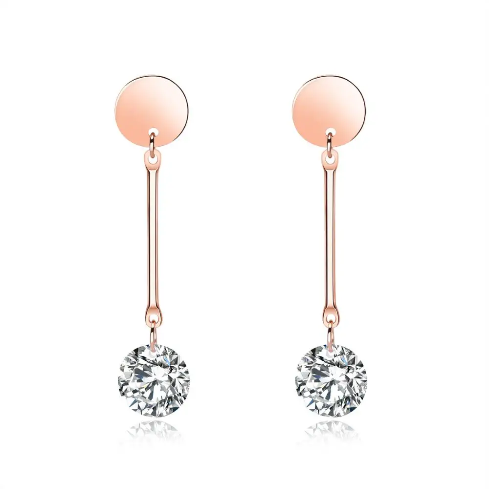 

Luxury stainless steel transparent diamond jewelry with long earrings for women