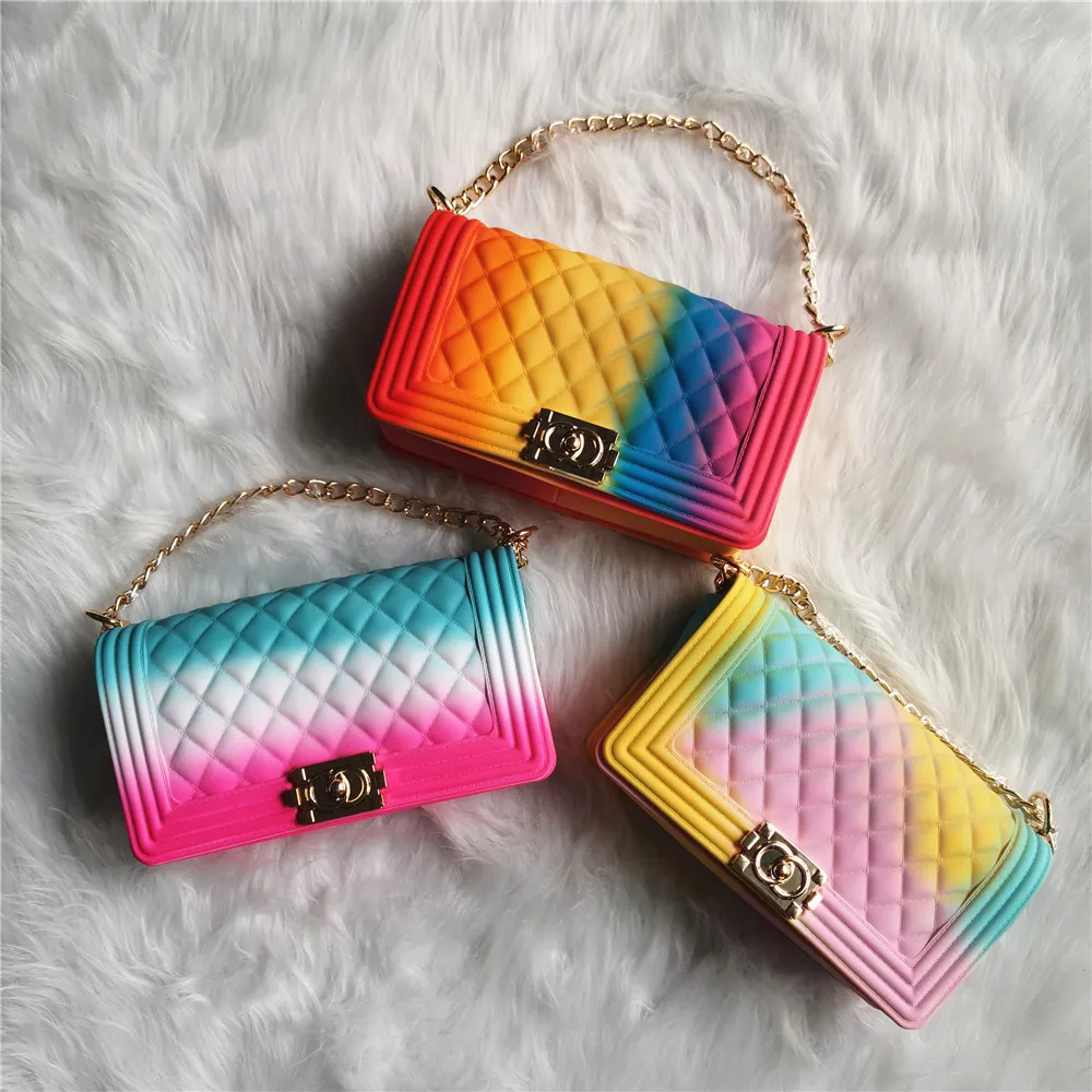
TS9021 Sample free wholesale cheapest price fashion rainbow colorful Jelly purse and women handbags PVC jelly bags for women 