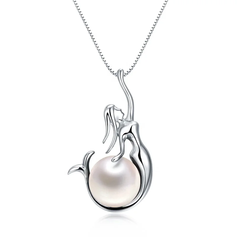 

A180 Hot selling Factory fresh water pearl mermaid pendant necklace silver 925 by Moyu