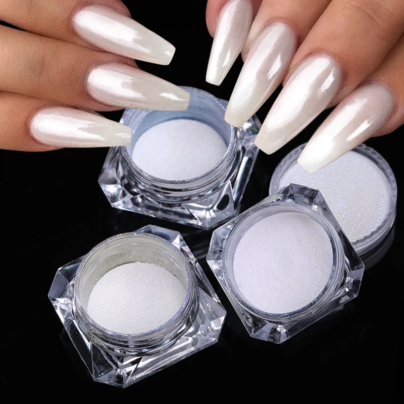 

Hot Selling Glazed Donut Nails Trend Holographic Mirror Effect White Aurora Chrome Nail Powder for Nail Art