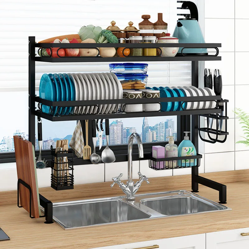 

AliGan Dish Dry Racks 85 cm kitchen 2 tier layer over sink drainer storage with the adjustable steel for plate shelf tray holder