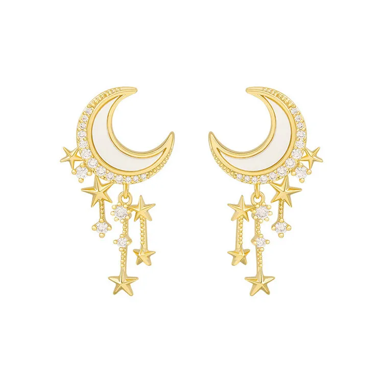 

925 Silver Needle Korean Trendy Star Tassel Earrings Female Design Sense Creative Asymmetrical Stud Earrings Ear Jewelry, Picture shows