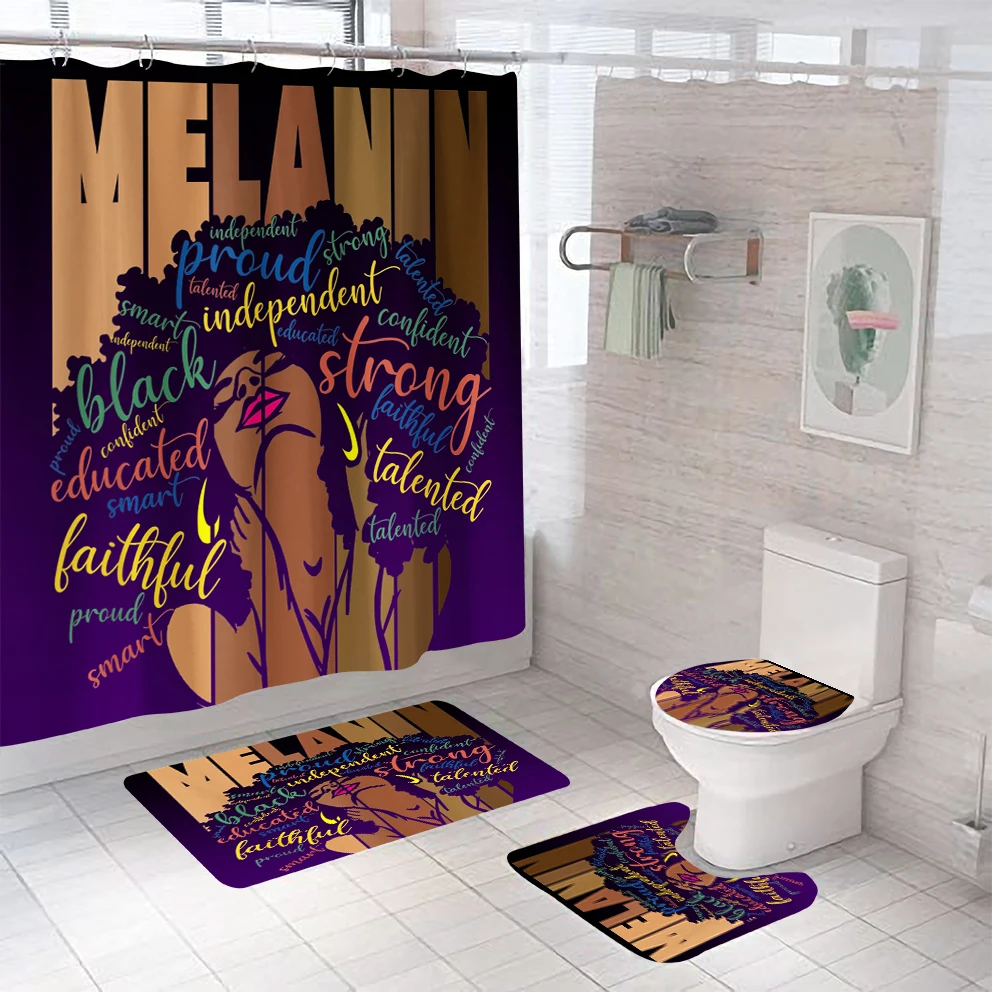 

African American Black girl magic bathroom rugs and mats sets with shower curtain