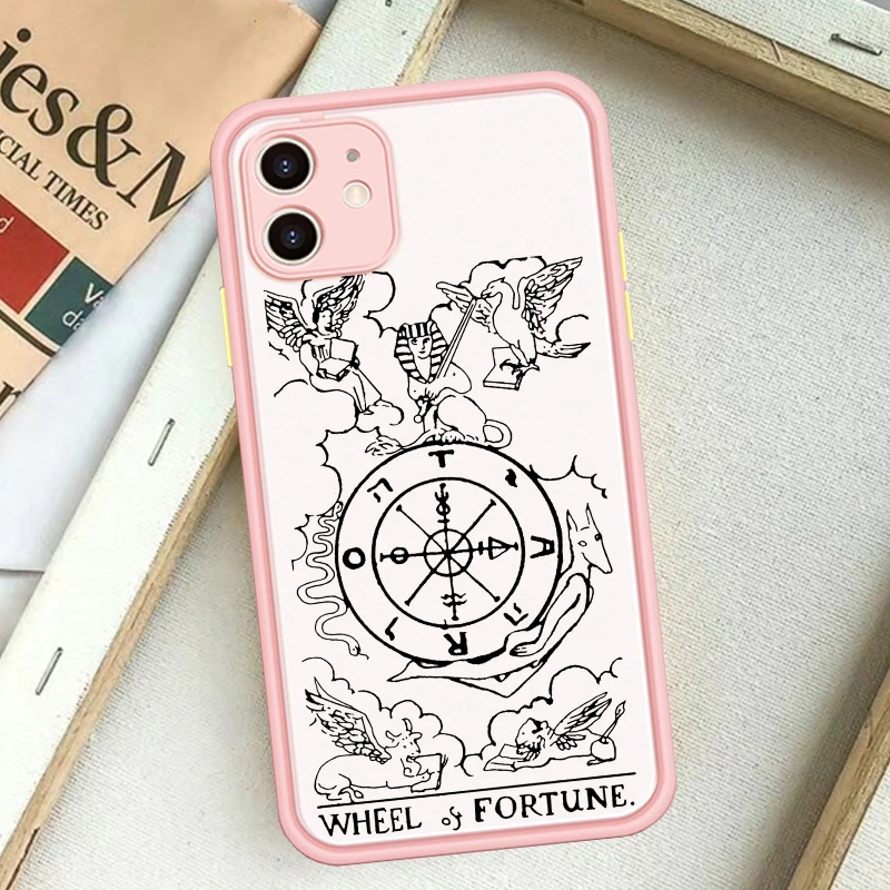 

Black Tarot Wheel of Fortune Phone Case for iPhone 11 12 Mini Pro X XS XR Max 7 8 Plus SE 2020 Skin Feel Matte Back Cover