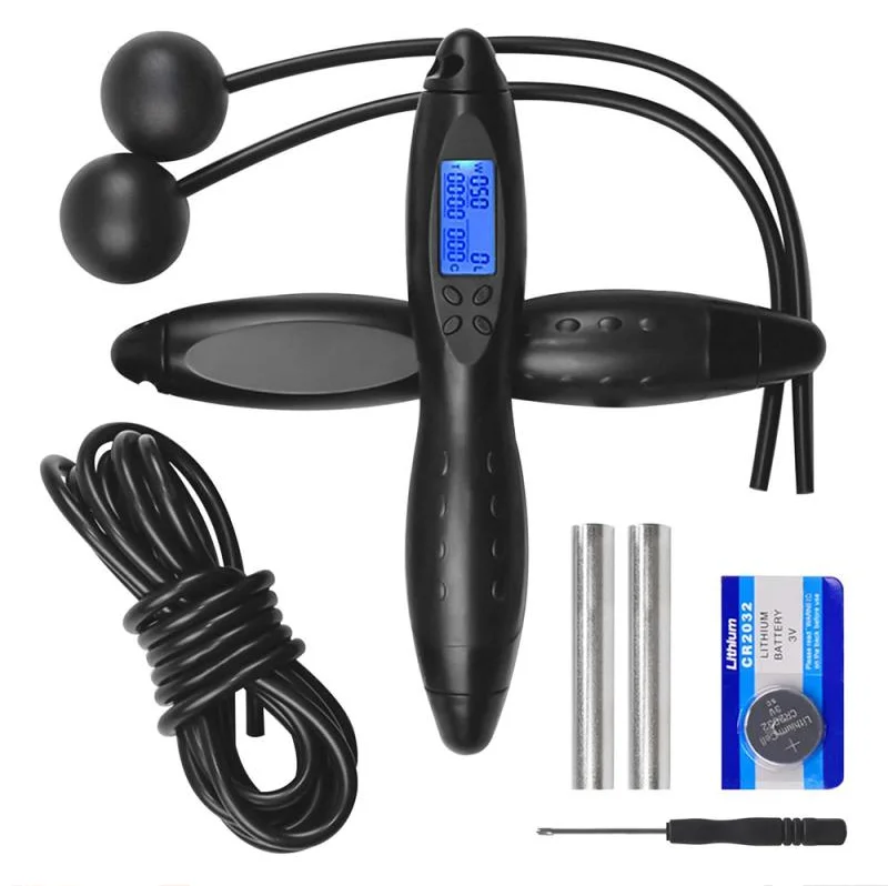 

INNSTAR Black 24cm Aerobic Wholesale LED Display Digital Weight Calories Time Setting Heavy Weight Speed Cordless Jump Rope, Black/red