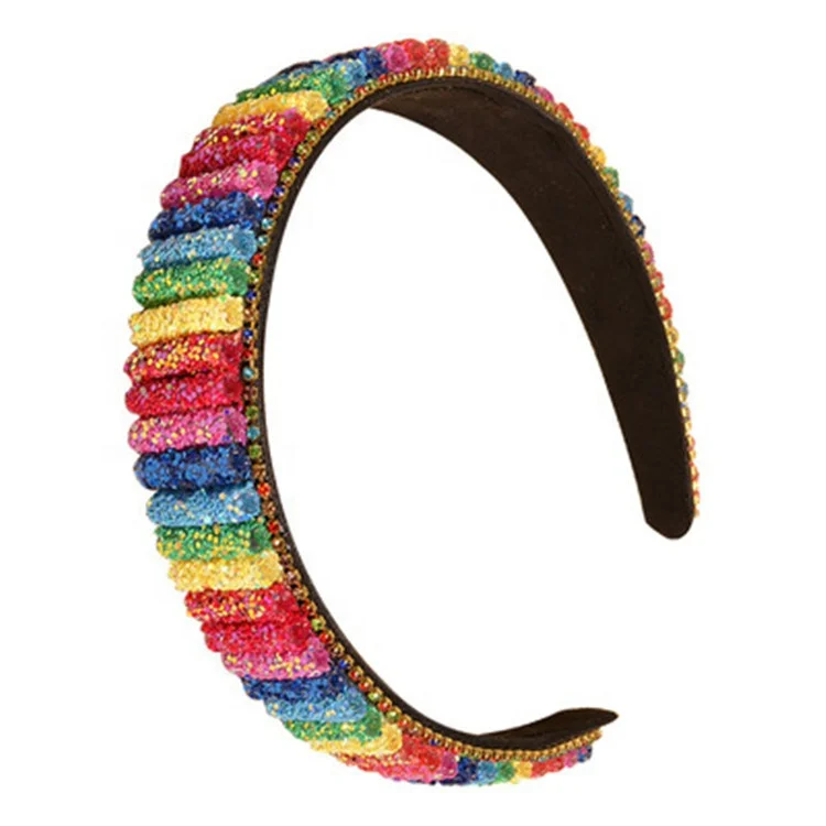 

Rainbow Diamond Sequin Headband Fashion Wide Brim Women's Headband, Picture