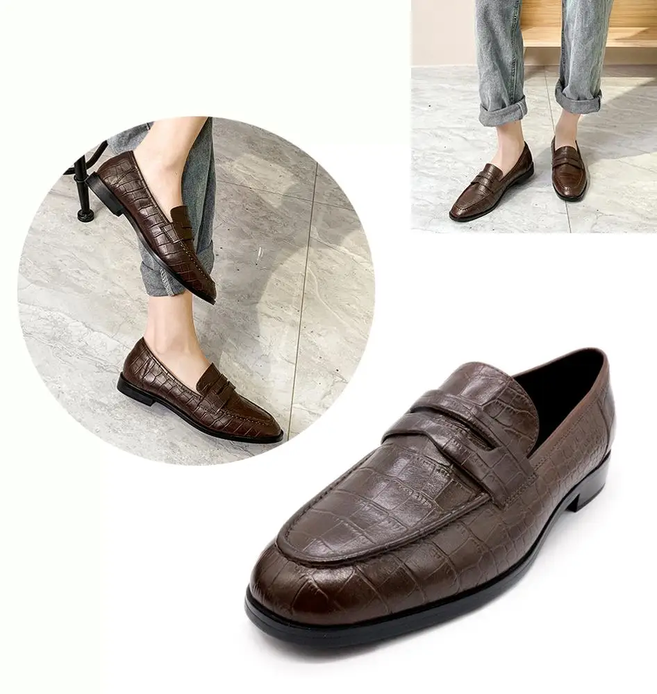 

Wholesale Fashion Women Leather Round Toe Pumps Casual Dress Shoes Low Heel for Ladies Shoes, Brown can be customized