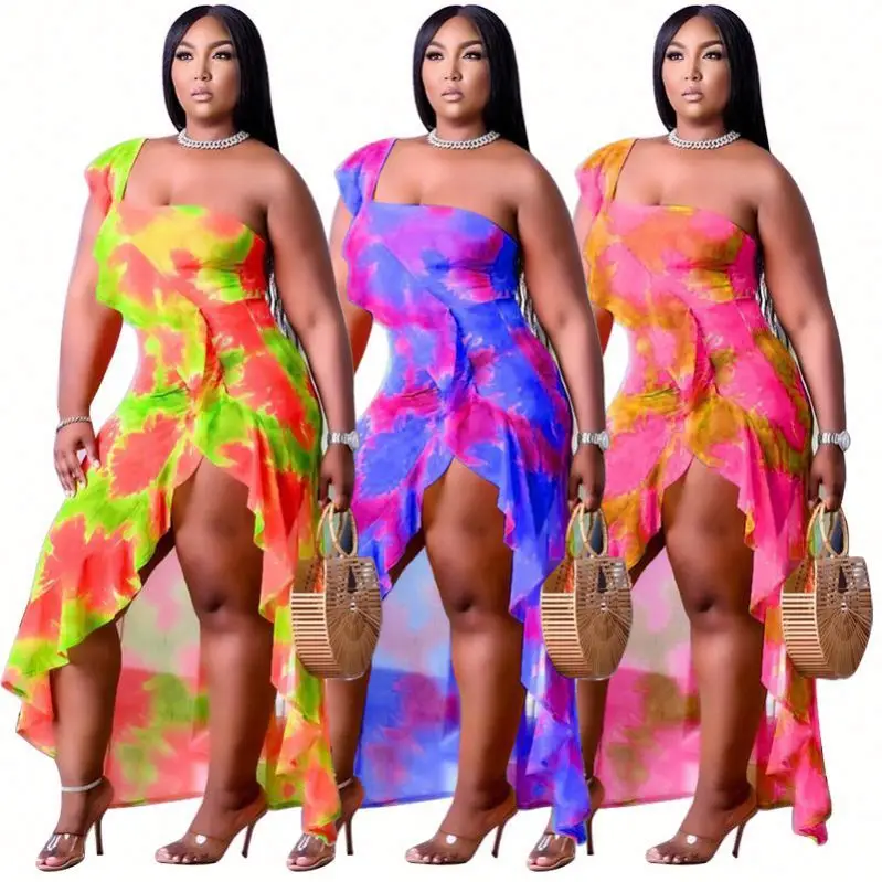 

2021 Summer Irregular Floral Print Sexy Bodycon Women Clothing Plus Size Dress