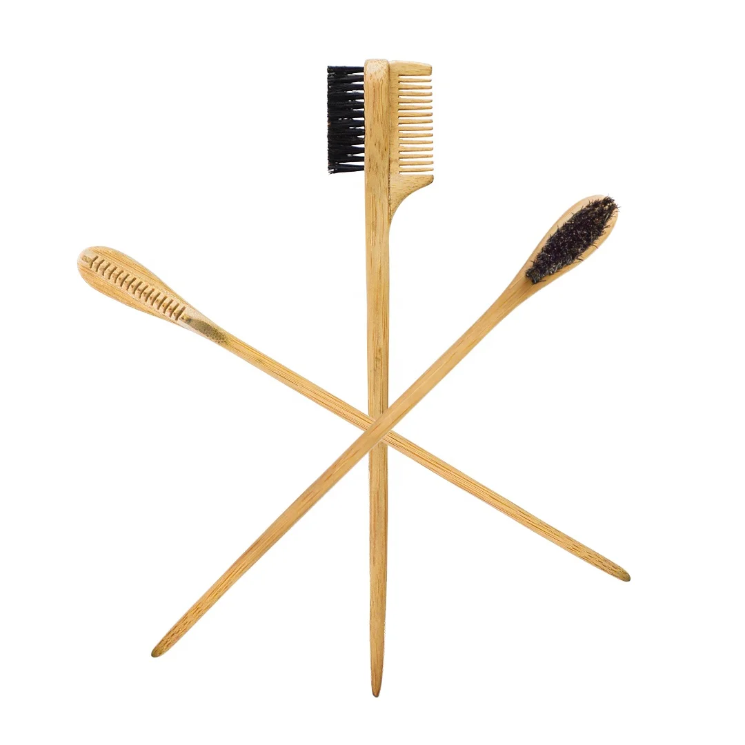 Factory Price Bamboo Eco-friendly Boar Bristle Custom Edge Control Brush and Comb with Rat Tail