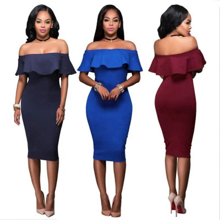 

Europe America Fashion Off Shoulder Lady Dress, Burgundy/army green/blue/black/dark blue