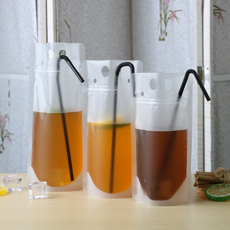 Food Grade 500ml Juice Plastic Bag Portable Disposable Drink Stand Up