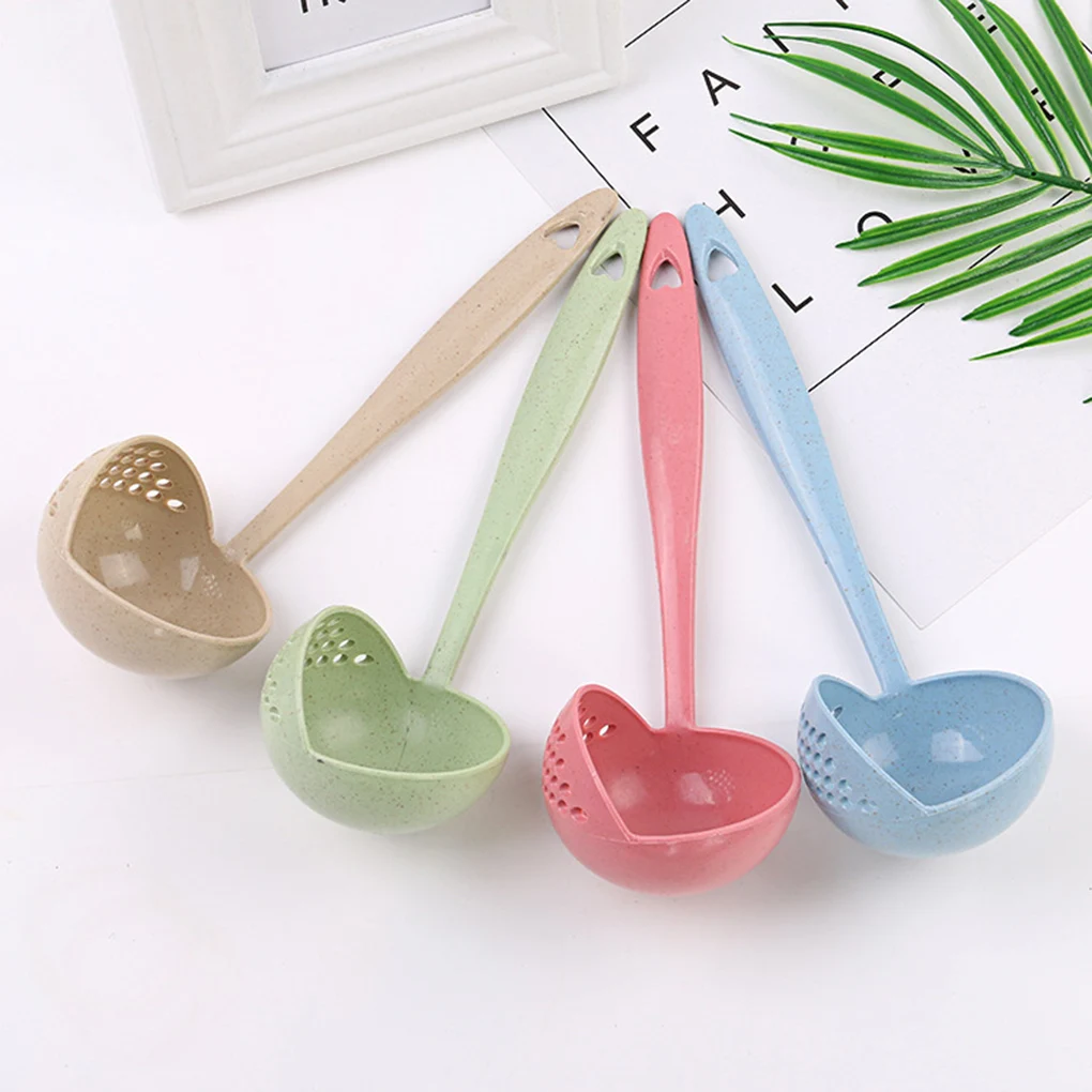 

1 PCS Creative 2 in 1 Spoon Strainer Long Handle Soup Spoons Cute Tableware Cooking Plastic Ladle Tableware