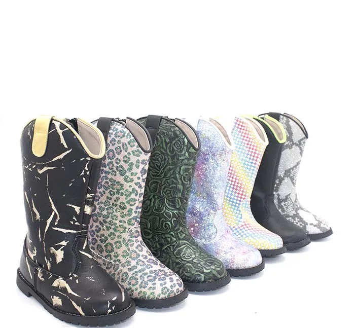 

green floral western baby toddler kids high cowboy boots girls