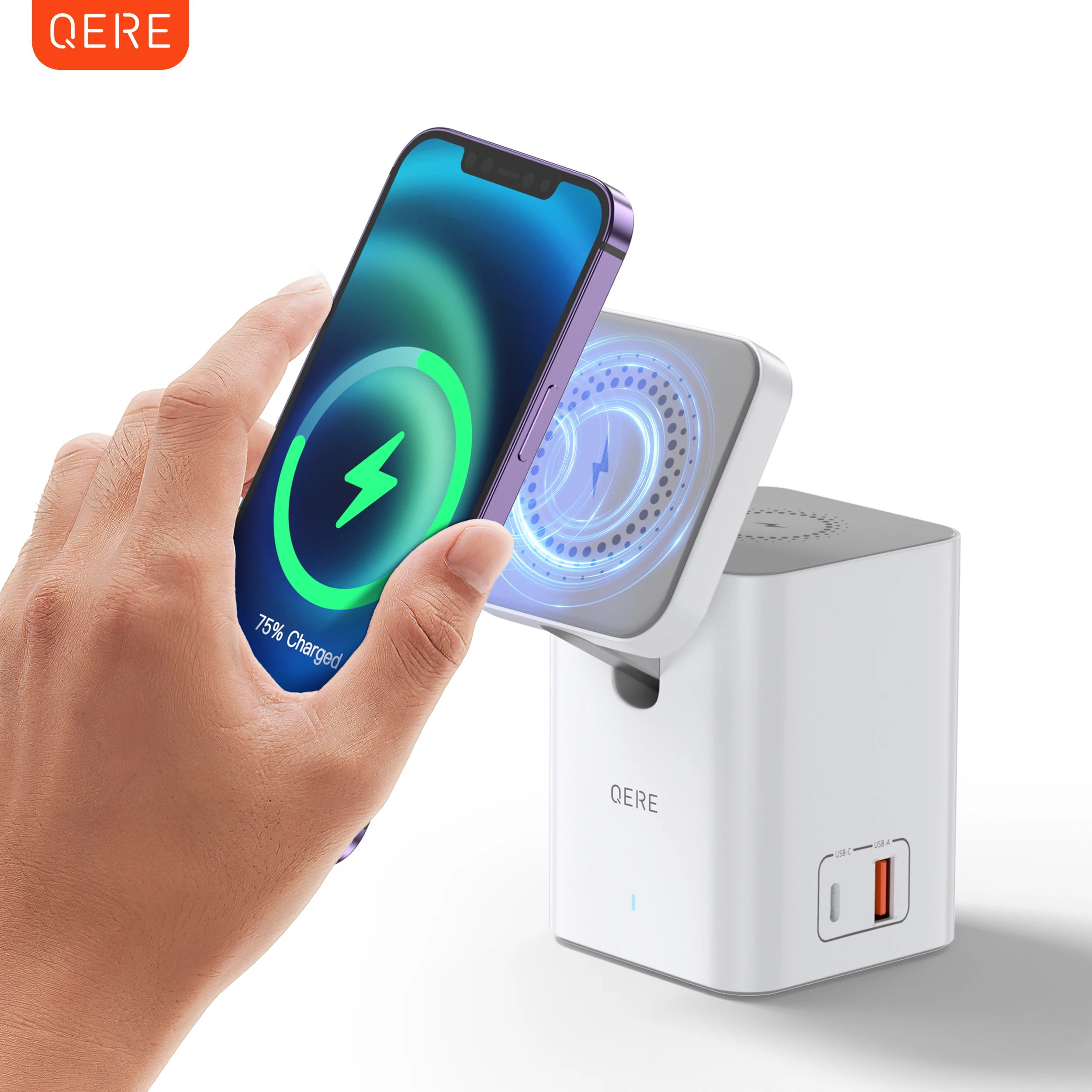 

QERE Mobile Phone Magnetic Wireless Charger Station Fast Charging Safe Multi-functional Portable Foldable Mini Wireless Charger