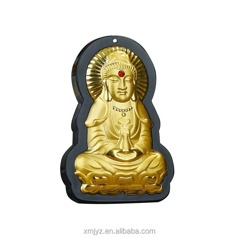 

Certified 4D Gold Inlaid Jade Pendant Hetian Black Jade Gemstone Large Guanyin Buddha Necklace Men And Women Pure Gold Wholesale