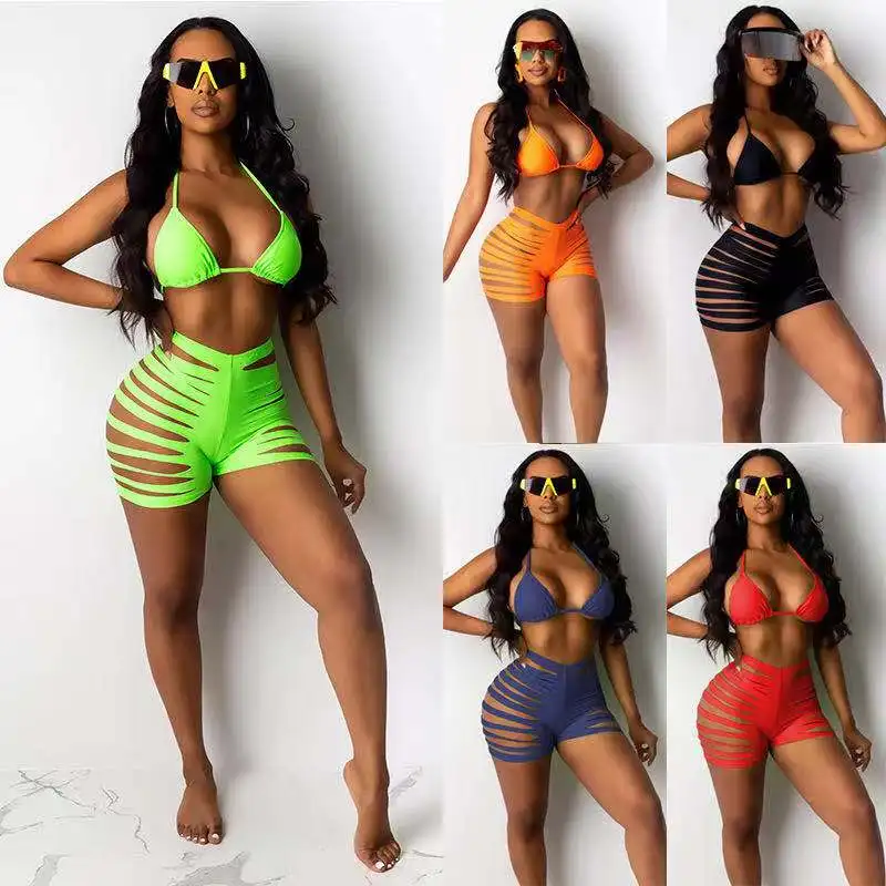 

The factory wholesale 2021 New Arrivals Neon Green Swimsuits Women Sexy Bikini Set 2 Piece Beach Wear, Picture