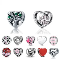 

925 Sterling Silver Heart Shaped Charms Big Ball Paw Beads Fit Charm Bracelet DIY Women Birthday Gift Jewelry