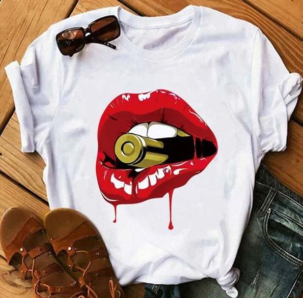 

Dropshipping 2021 Hot Sale Top Women's T-shirt Sexy Lips Plus Size Women Trend T Shirts Female Tops Casual T Shirt