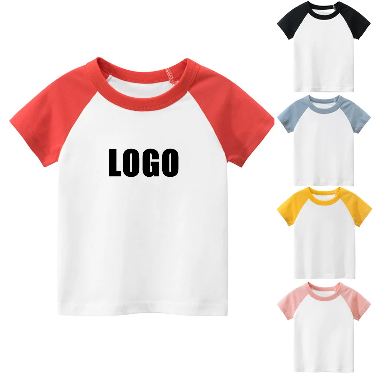

Summer Breathable Cotton Kids T Shirt Boys Color Matching Raglan Sleeves Custom LOGO Tees, Customized color