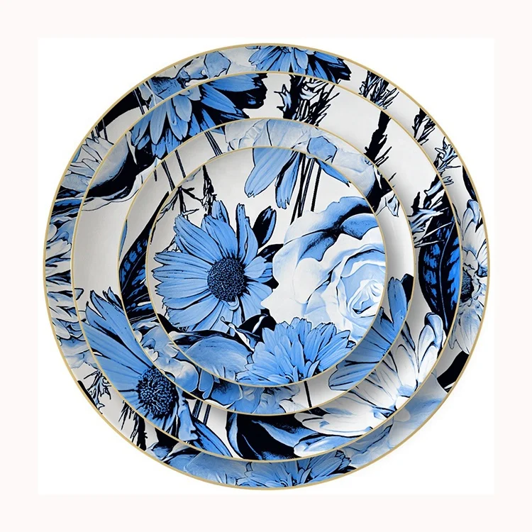 

Customized Blue And White Chinese Dinnerware Dinning Sets Plates Bone Dinner Sets