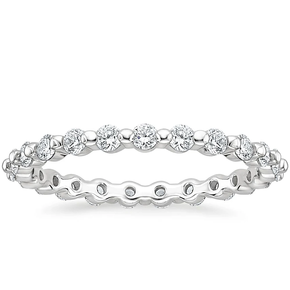 OAHLAN 2mm Round Zircon Full Eternity Stackable 925 Sterling Silver Ring for Women's Wedding Anniversary Party Engagement