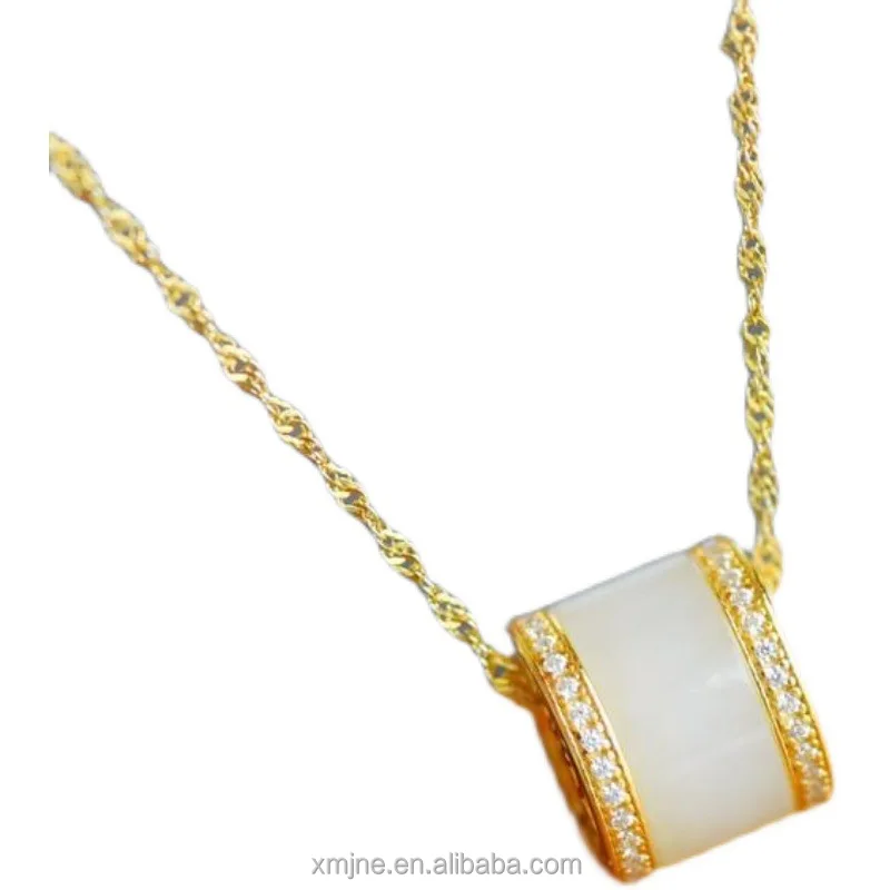 

Certified Frosted Gold Inlaid Natural Hetian Jade Pendant S925 Silver Gold Plated Chain White Jade Pendant Necklace