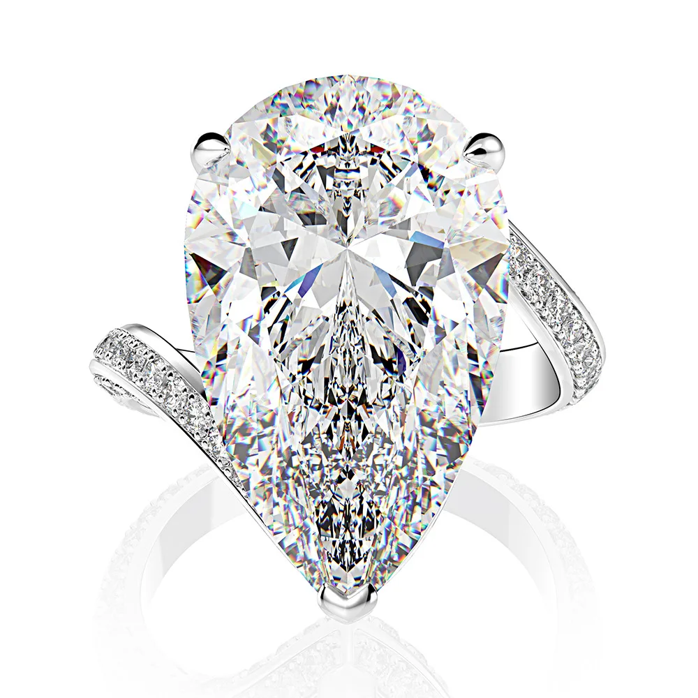 

Explosion style inlaid 12*22 pear-shaped ice flower cut high carbon diamond ring European and American creative flash diamond si