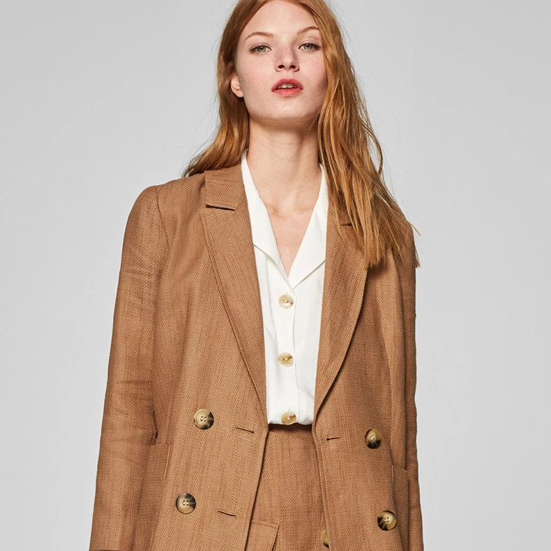 Gold product hot sale fashion spring and summer Korean casual plaid camel long ladies suit jacket