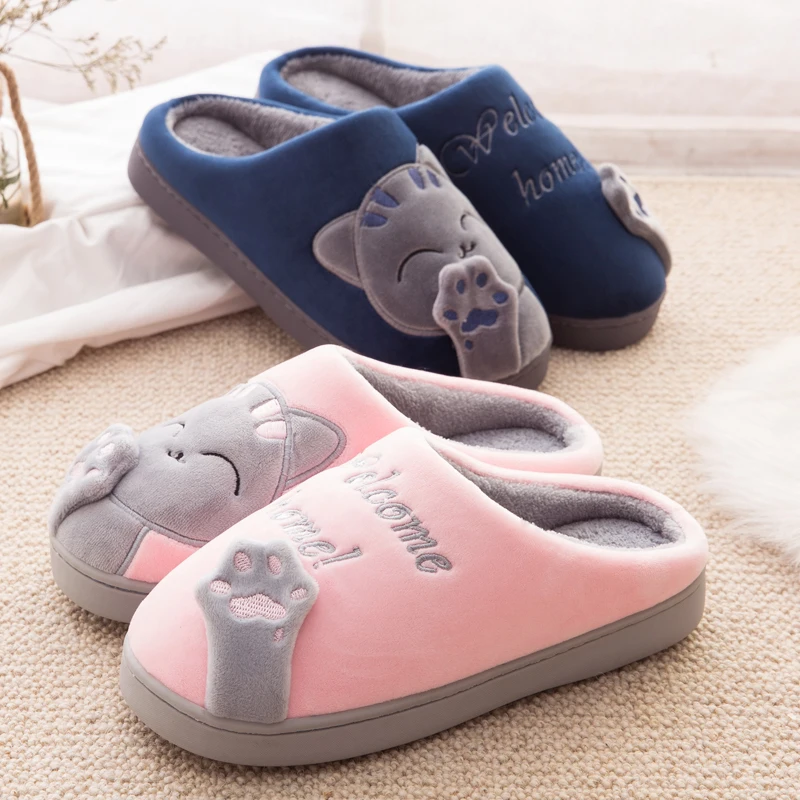 

Kitten cotton slippers thickened lover thick bottom winter cute children home bedroom warm cat slippers
