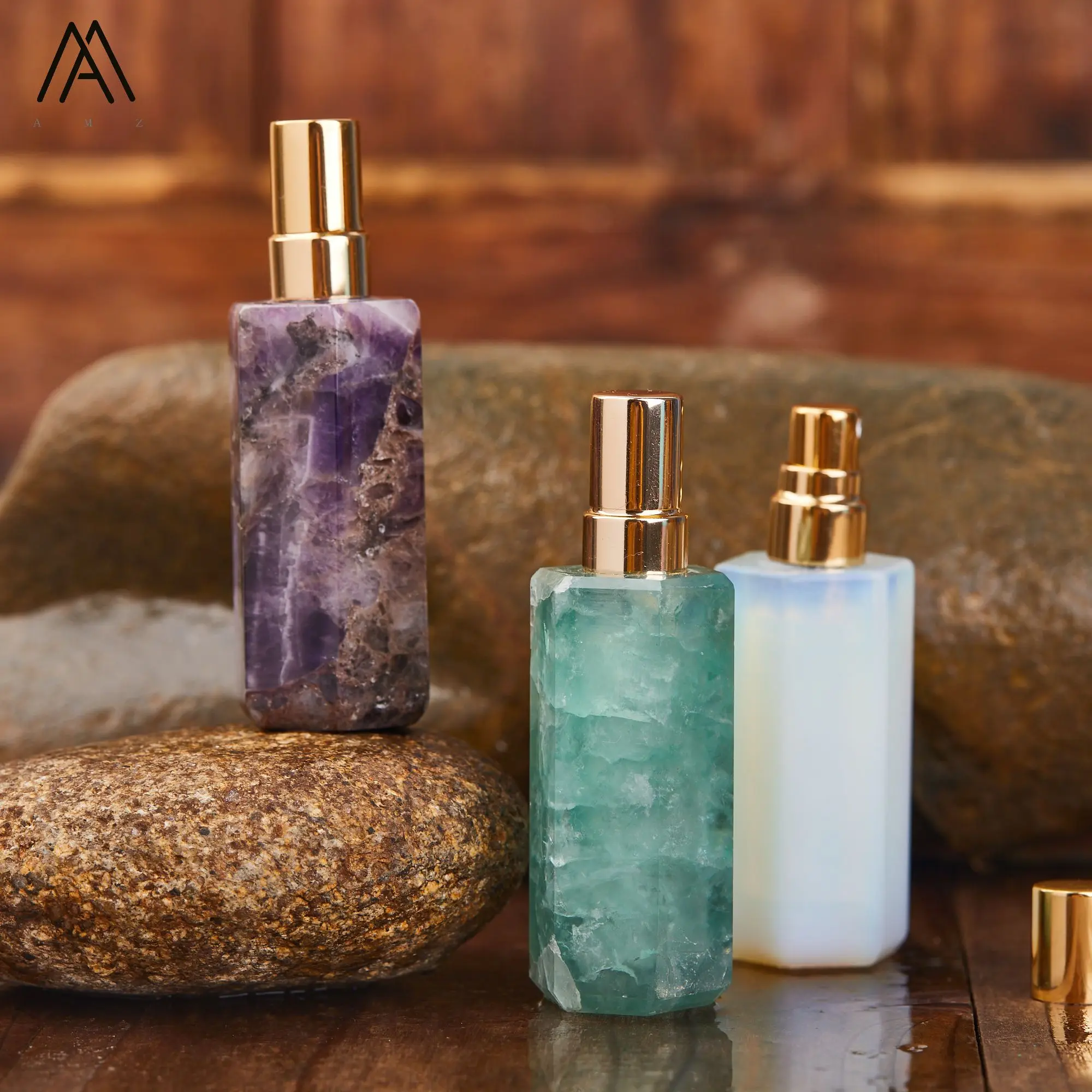 Natural Crystal Hexagonal Perfume Bottle for Women Gift  Healing Gemstone Amethyst Obsidian Cosmetic Bottle