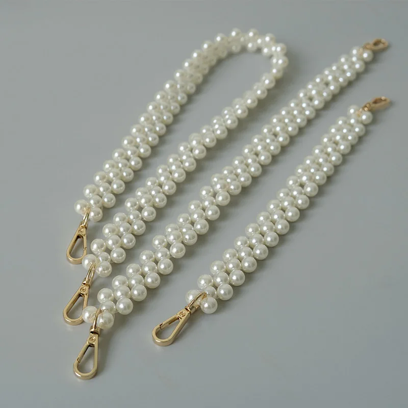 

Luxury White Pearl Purse Hand Chain Fashion Ladies Pearl Hand Bag Handles Shoulder Purse Chain, As picture