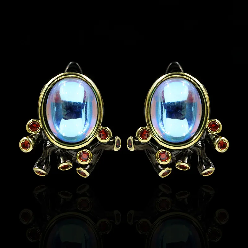 

Antique Designs KYED0451 Earrings Antique Gold Plated Moonstone Earrings for Women, Black