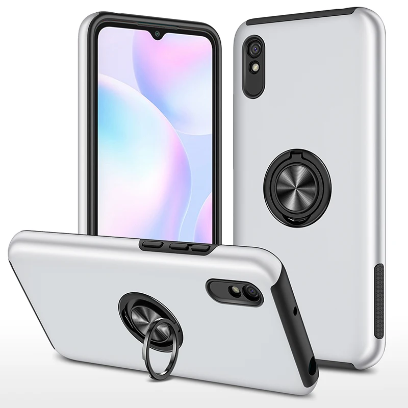 

Latest Design Hybrid Dual Layer Armor Shockproof Ring Holder Sublimation Cell Phone Cases For XiaoMi Redmi 9A Back Cover Case, 6 colors