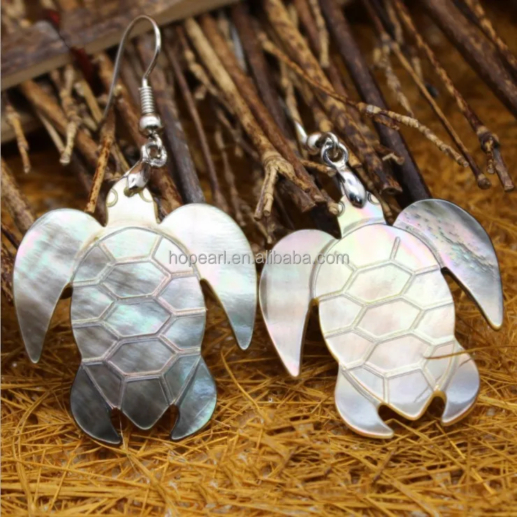 

MOP88 Hook Dangle Turtle Earring Genuine Sea Shell Earrings
