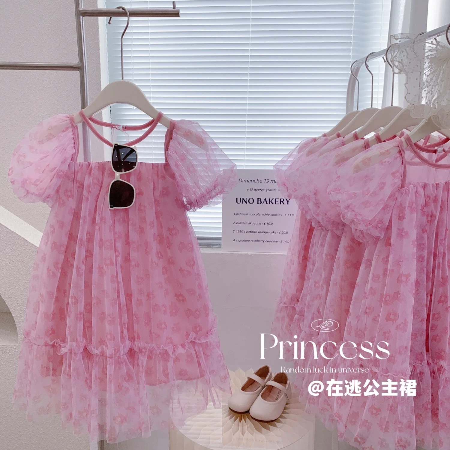 

New fashion toddler Girls summer tulle short puff sleeve flower printed lace princess dress, Picture shows