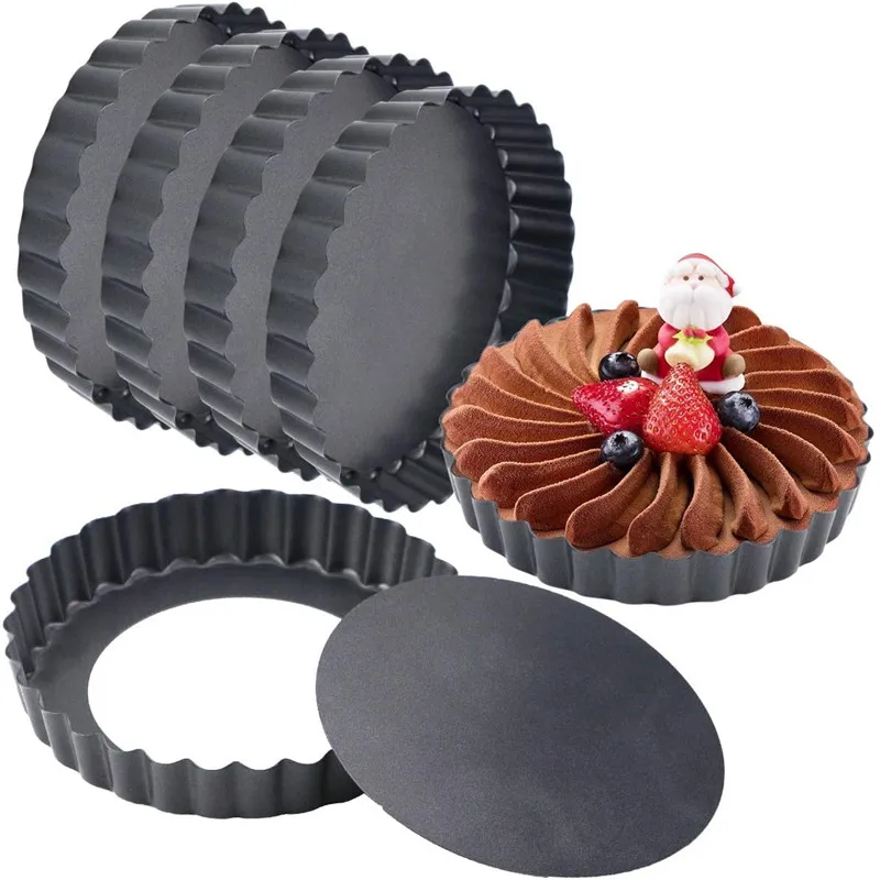 

Safety Cerficates Non Stick carbon Steel  Mini Tart Pan Quiche Pan Quiche Pan Set, Black