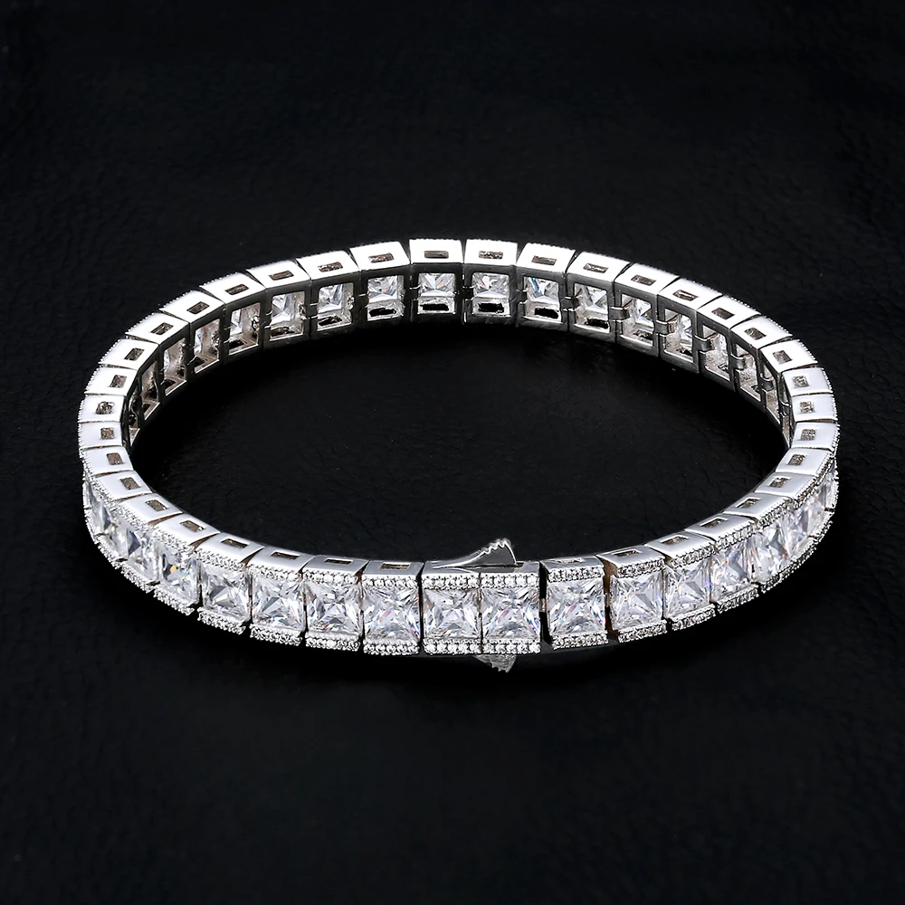 

KRKC Wholesale 8mm Rhodium Plated 5A Zircon Tennis Necklace Mens Jewelry Baguette Iced Out CZ Diamond Tennis Bracelet