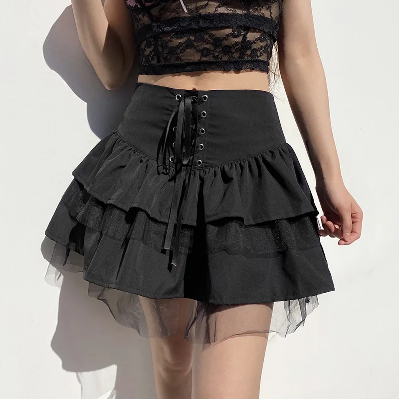 

Sweetown Black Goth Aesthetic Pleated Skirts Women Lace Trim Low Waist E Girl Mini Skirt Punk Dark Academia Y2K Dance Streetwear