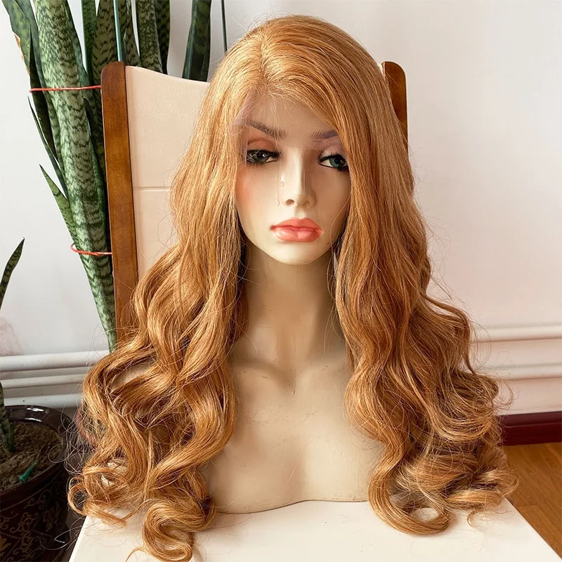 

Factory 150%Density Bleached Knots Cuticle Aligned Virgin Hair Body Wave #27 Blonde Color Lace Frontal Human Hair Wigs