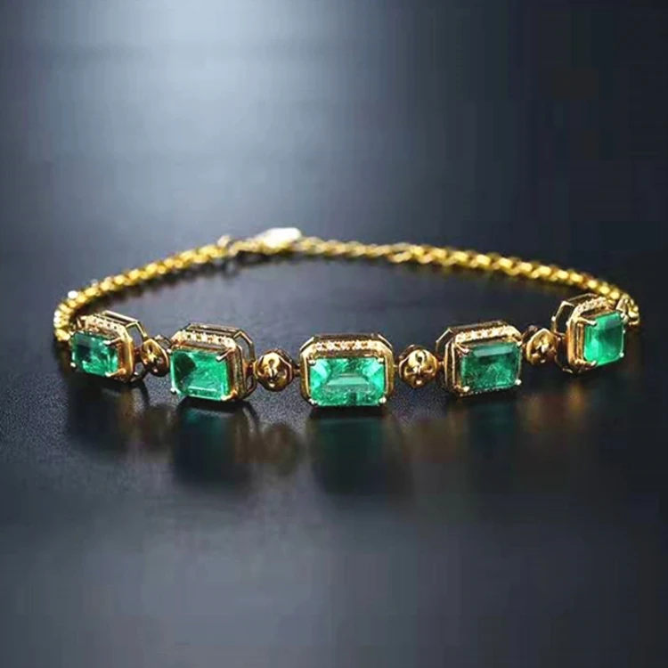 

Hot Sale Vintage Style 18k Yellow Gold Gemstone Jewelry 3.9ct Natural Emerald Bracelet Women, Green