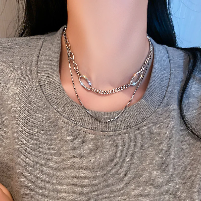 

fashion trendy two layer oval crystal 2021 necklace