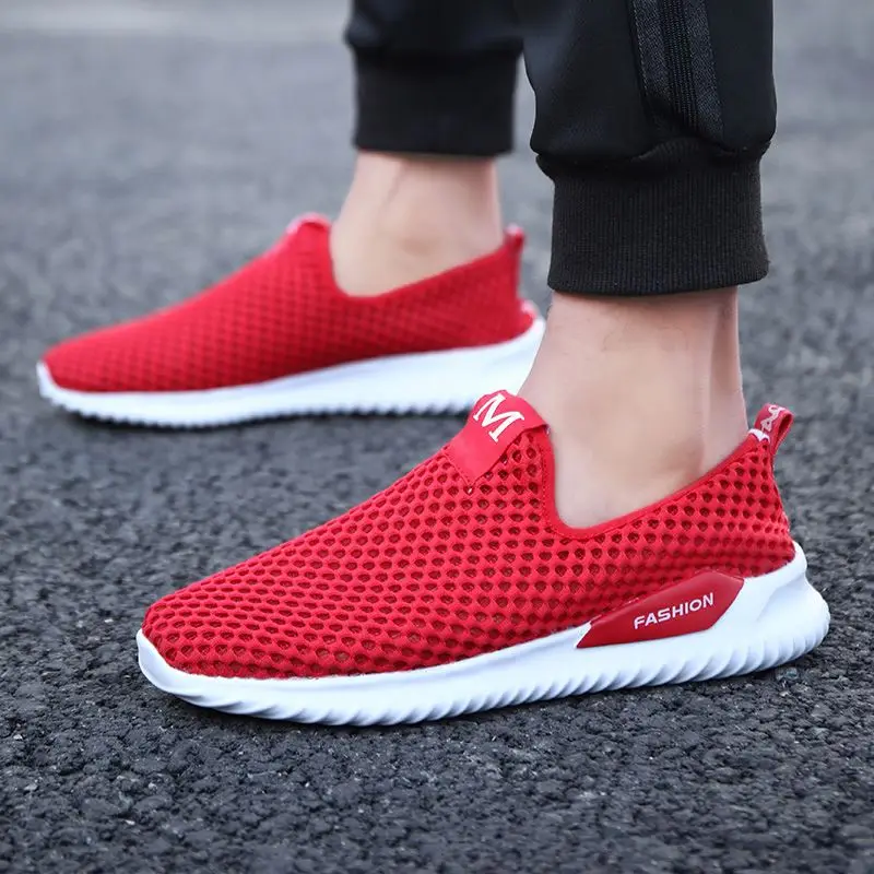 

Men Breathable Running Shoes Mesh Hollow out Summer Men's Jogging Sneaker Casual Slip-on Sandals Shoes Light Loafers plus-size