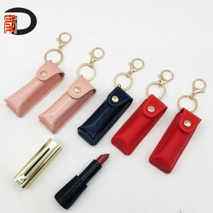 

Portable PU Leather Lipgloss Holder With Custom Keychain Small Lipstick Bags Cases, Pantone