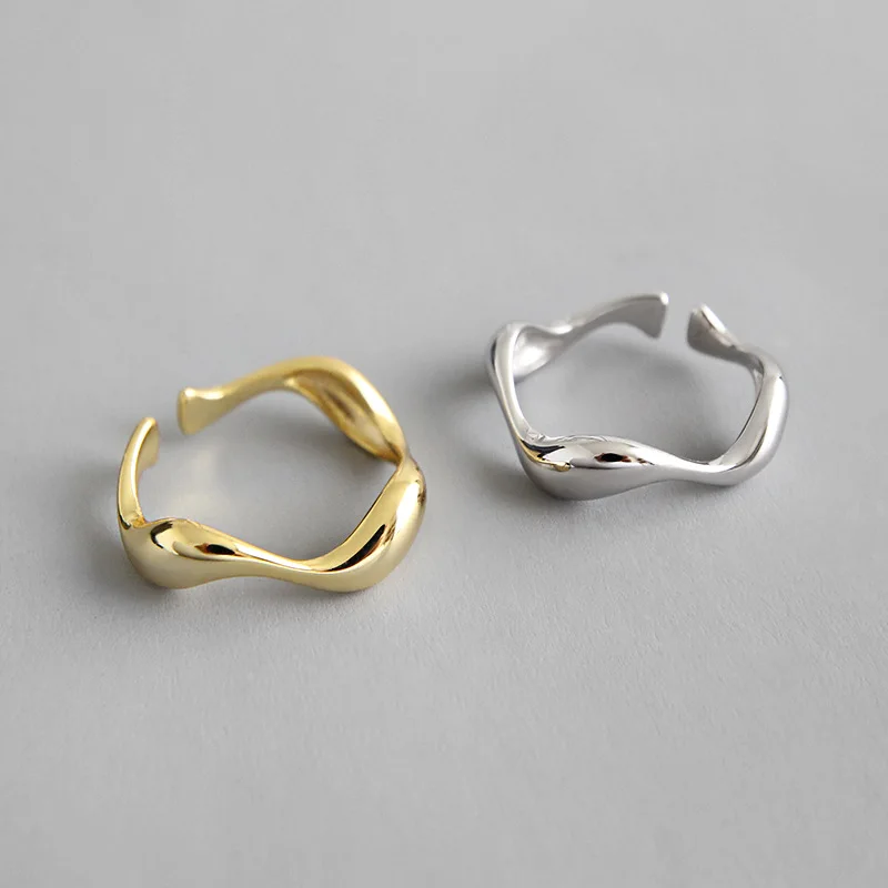 

925 Sterling Silver Rings INS Minimalist Irregularity Wave Rings for Women, Silver gold