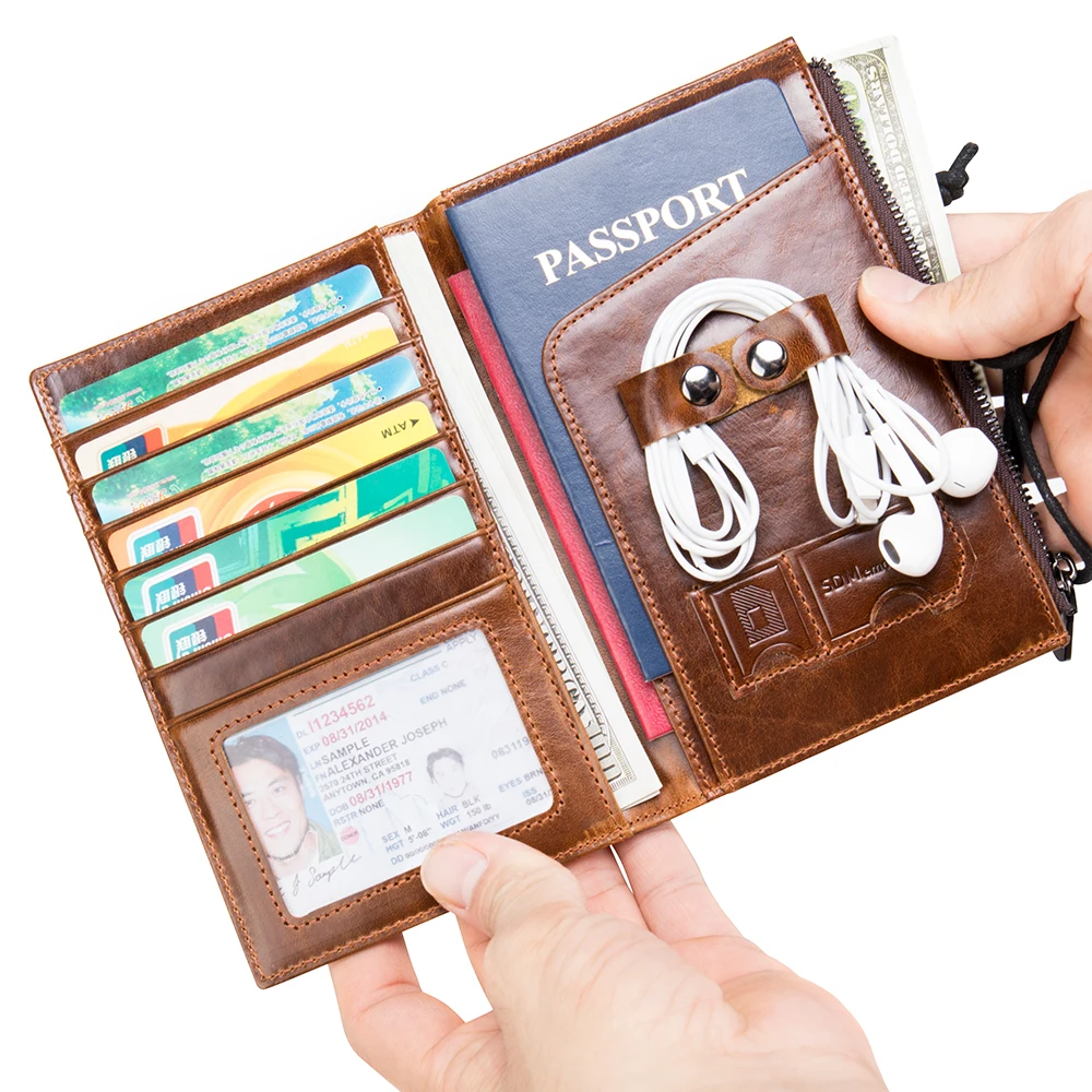 

Soft Black Cowhide Travel Credit Card Sleeve 7425, Slim Genuine Leather Passport Ticket Cash Wallets with coin pocket