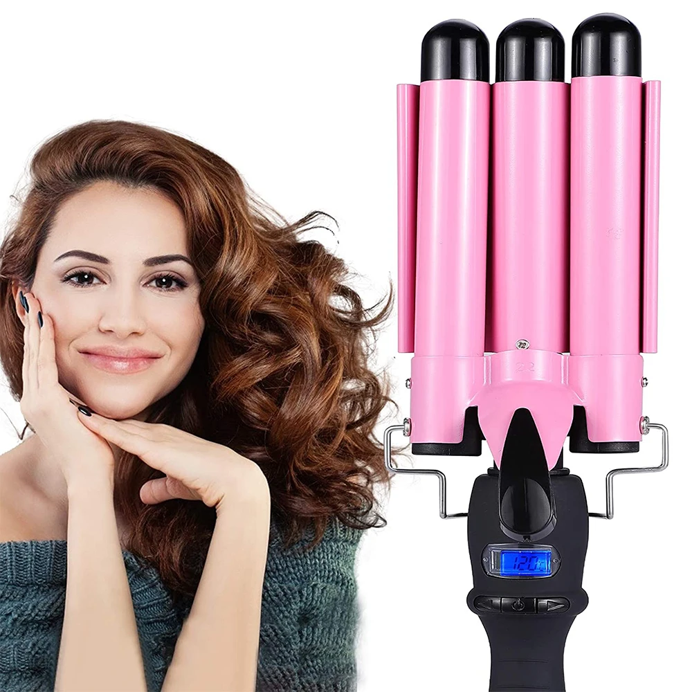 

Crazy Hot 3 Barrel Curling Iron Wand Dual Voltage Temperature Adjustable and LCD Display Hair Curler