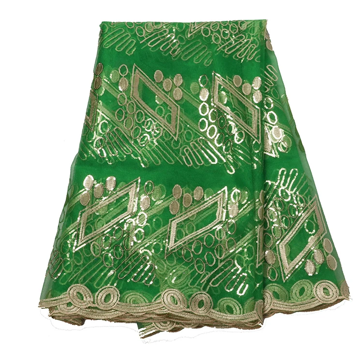 

green color embroidery french bridal white sequin 5 yards african cord swiss beaded african lace fabric for women, Accept customized color