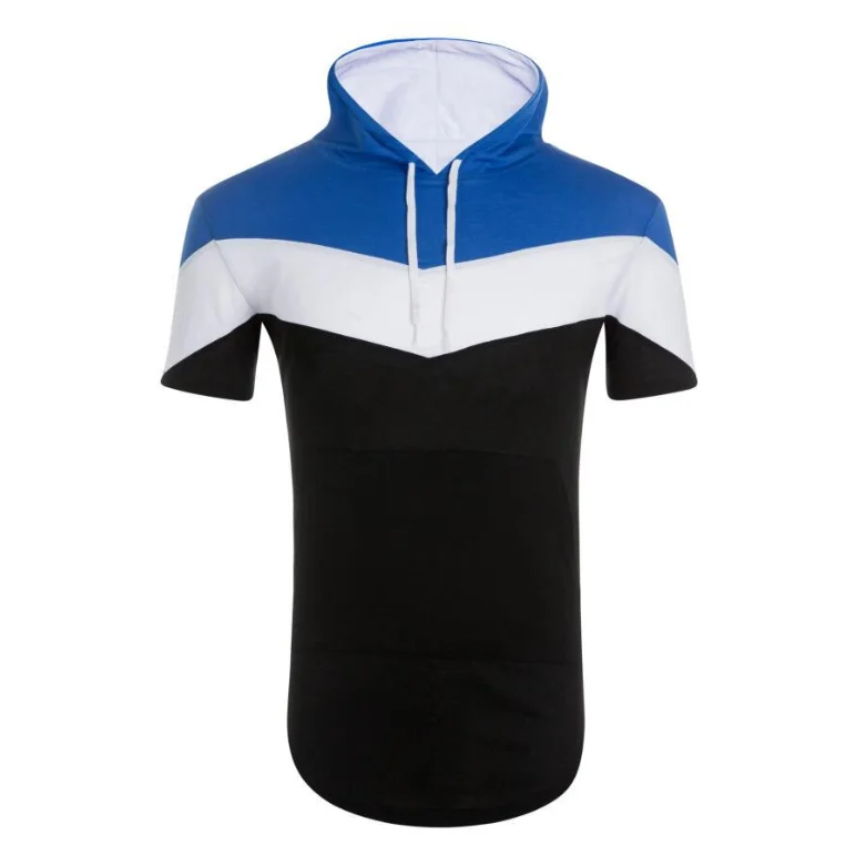

2020 Popular Classic Color Men T Shirt Three Color Splicing Hooded Short Sleeve Bottoming Shirt, As pictures